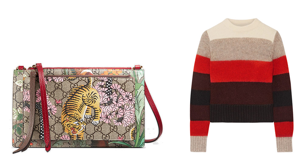 Gucci GG Supreme Shoulder Bag with Pouch $750 via Gucci Rag & Bone Britton Striped Knitted Sweater $325 via Net-a-Porter