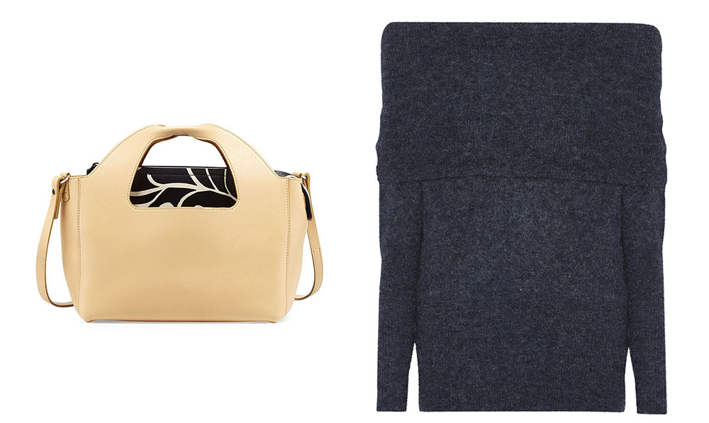 The Row Two for One 10th Floral Tote Bag $3,900 via Neiman Marcus Acne Studios Daze Off-the-Shoulder Knitted Sweater $450 via Net-a-Porter