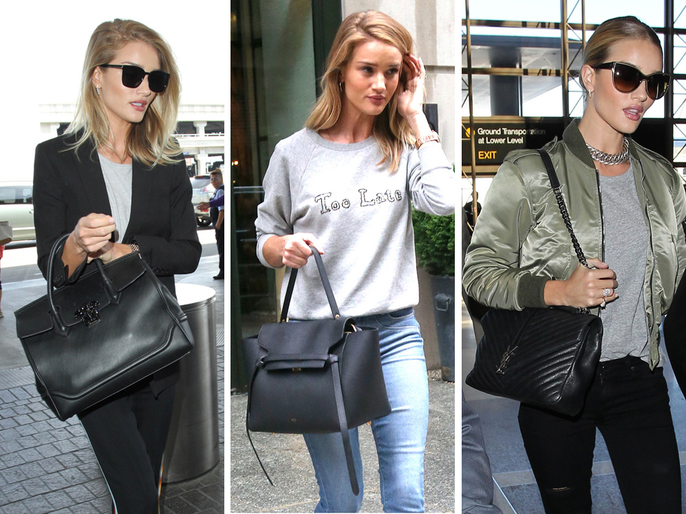 Just Can't Get Enough: Rosie Huntington-Whiteley Always Turns to Mid-Size Black  Bags - PurseBlog