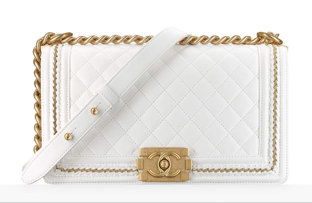 chanel boy bag white and gold