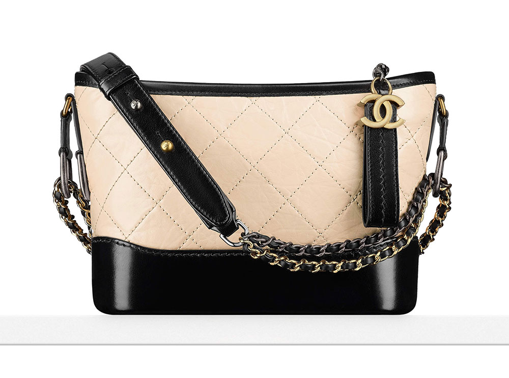 Chanel Aged Calfskin Quilted Medium Gabrielle Hobo Black White