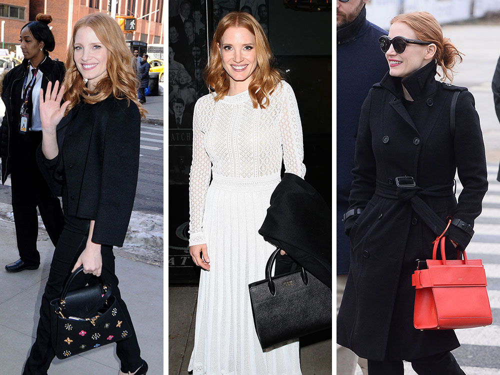 Jessica Chastain With Louis Vuitton's Capucines PM Bag in New York City