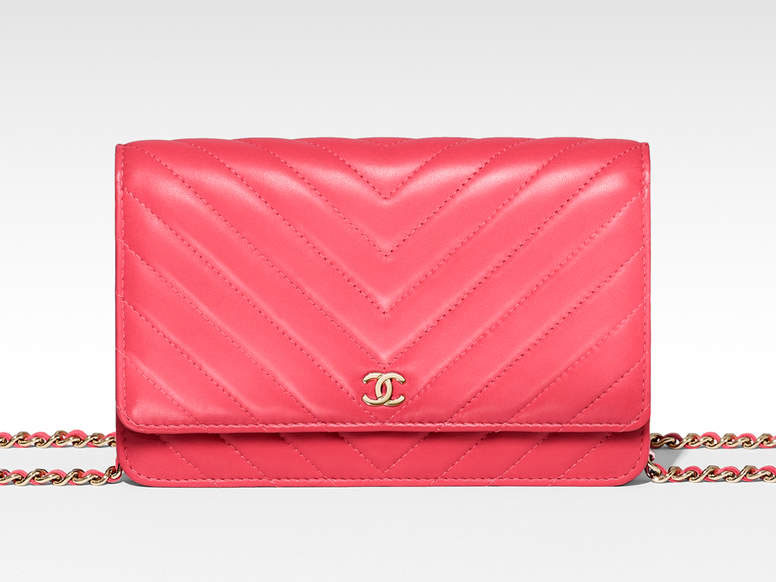chanel card wallet on chain pink
