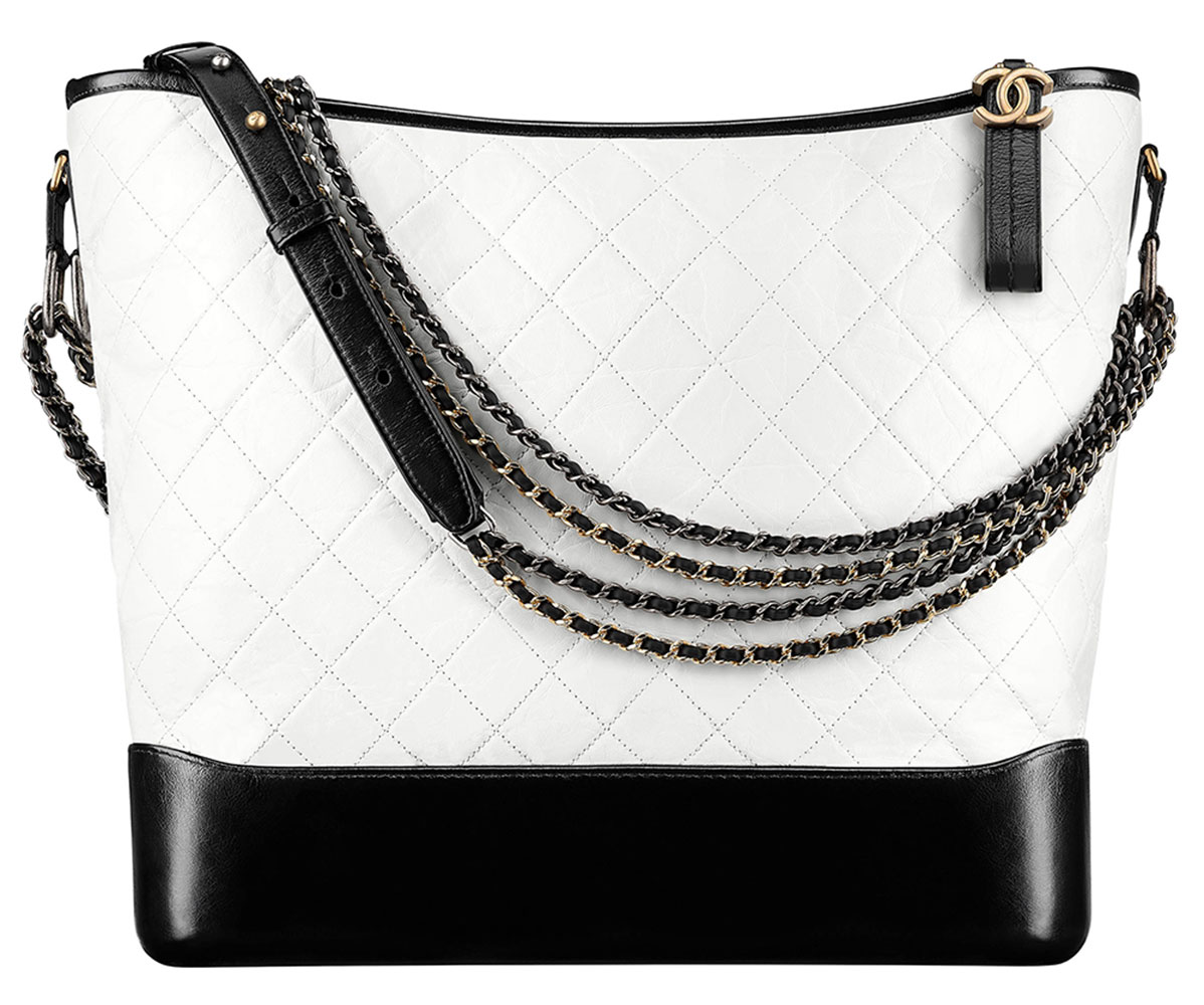 Chanel 2017 Gabrielle Medium Hobo Bag White/Black Leather 17A Fall/Winter
