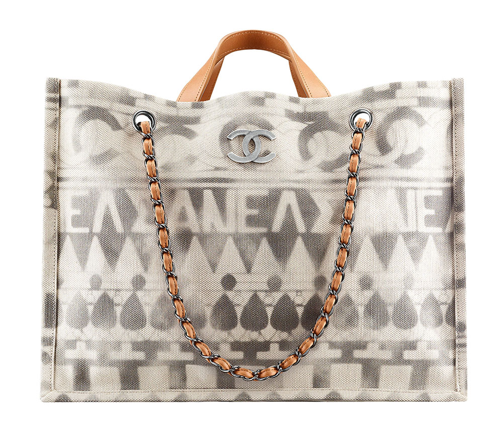 CHANEL Large Deauville Greek Iliad Beige Grey Canvas Tote