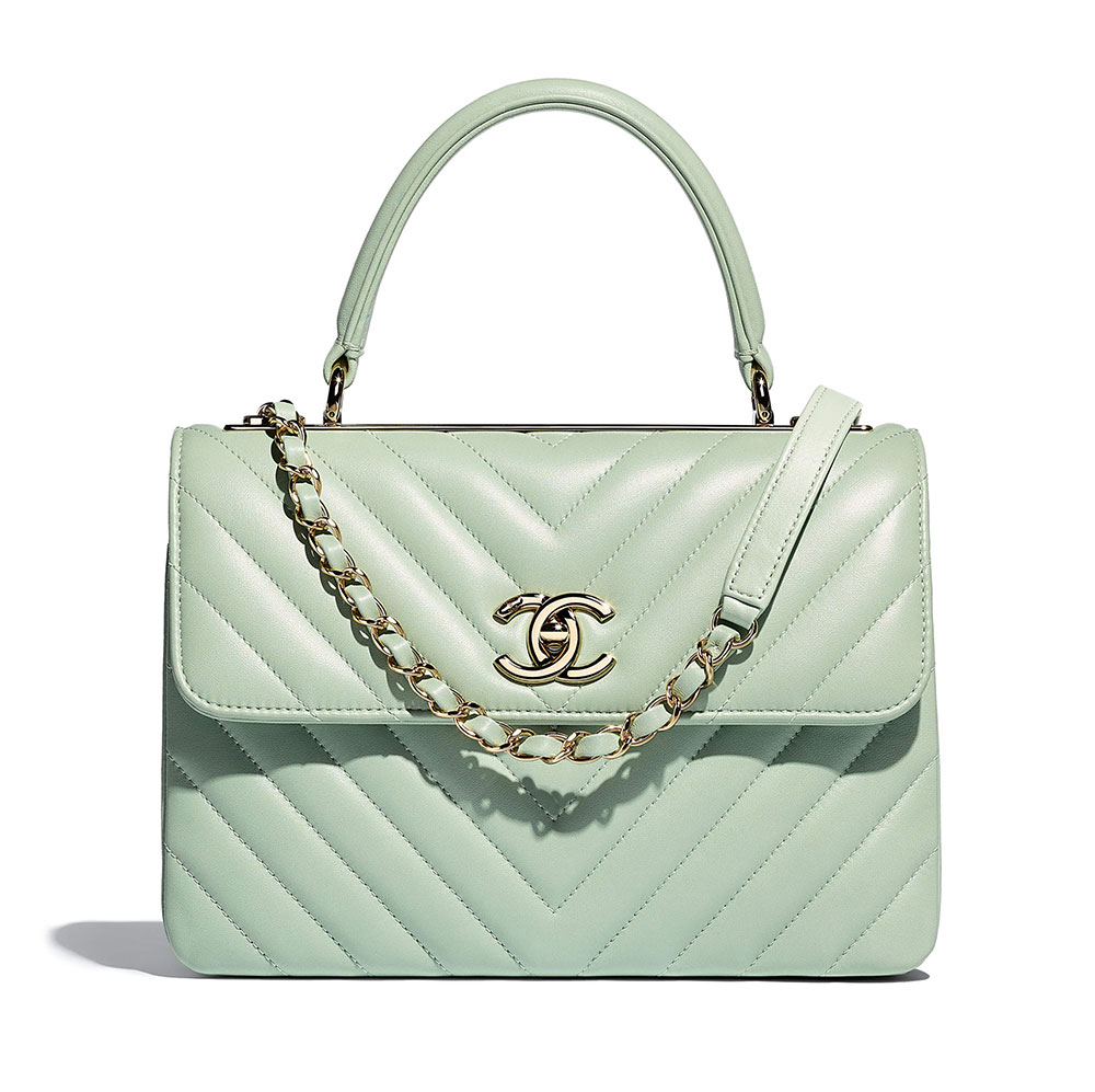 Chanel Small Trendy CC Flap Bag with Top Handle in Tiffany Blue Lambskin | Dearluxe