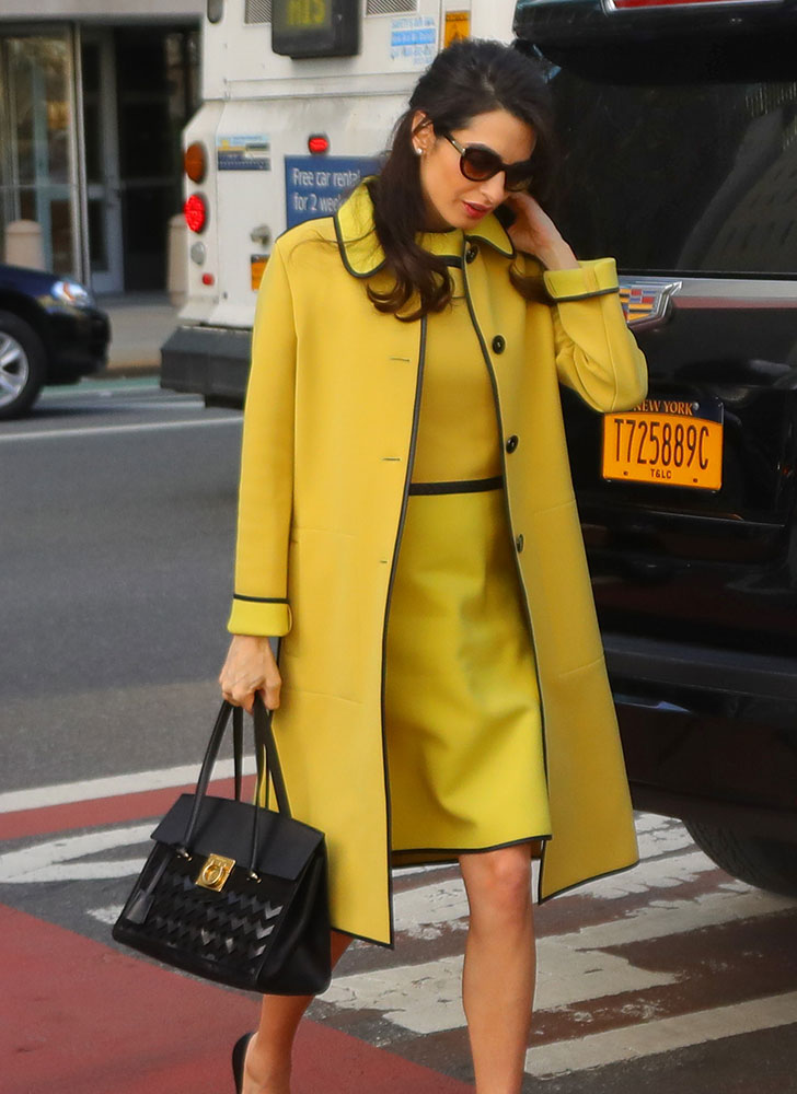 Take an Office Style Lesson from Amal Clooney and Her Handbags Black Monogram Suede Camera Bag ParallaxShops
