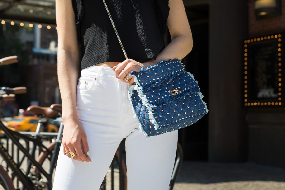 Valentino Blue Leather Rockstud Crossbody Bag