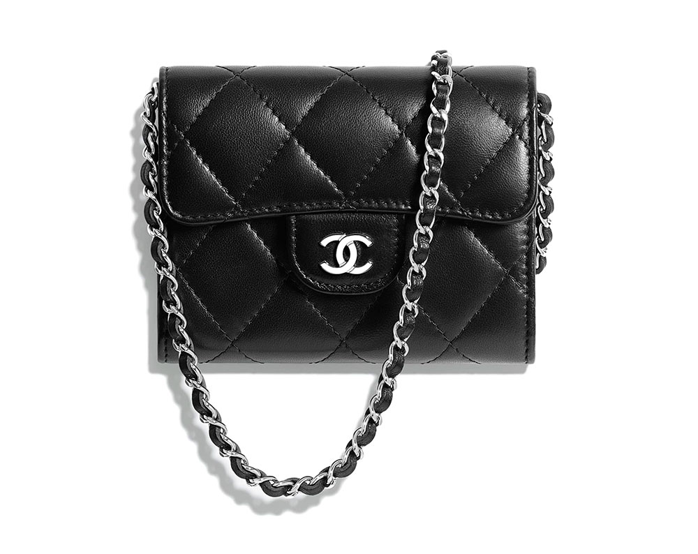 Chanel Caviar Quilted Flap Card Holder Chain Wristlet Black