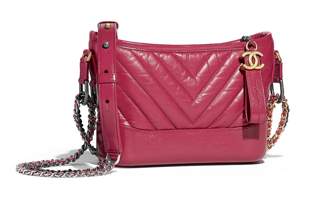 Chanel Pink Aged Calfskin Chevron Quilted Small Gabrielle Hobo