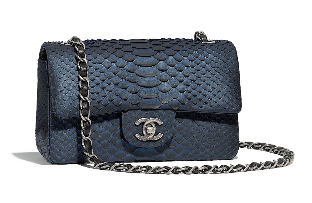 Chanel Old Medium Boy Bag Blue Python Snakeskin