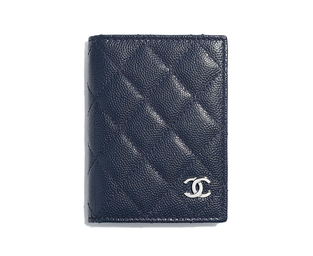 CHANEL Caviar Quilted Flap Card Holder Wallet Light Blue 739717