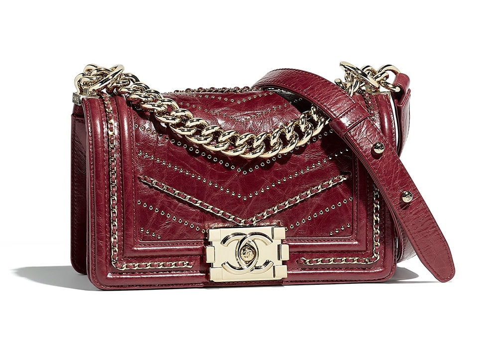 Authentic! 2018 Chanel Small Boy Bag Burgundy Red “Caviar” With  GoldHardware