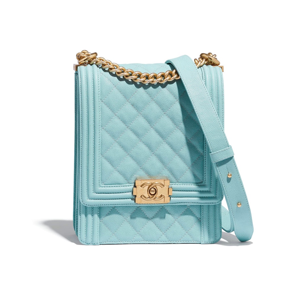 Chanel Blue grained calfskin clutch gold hardware