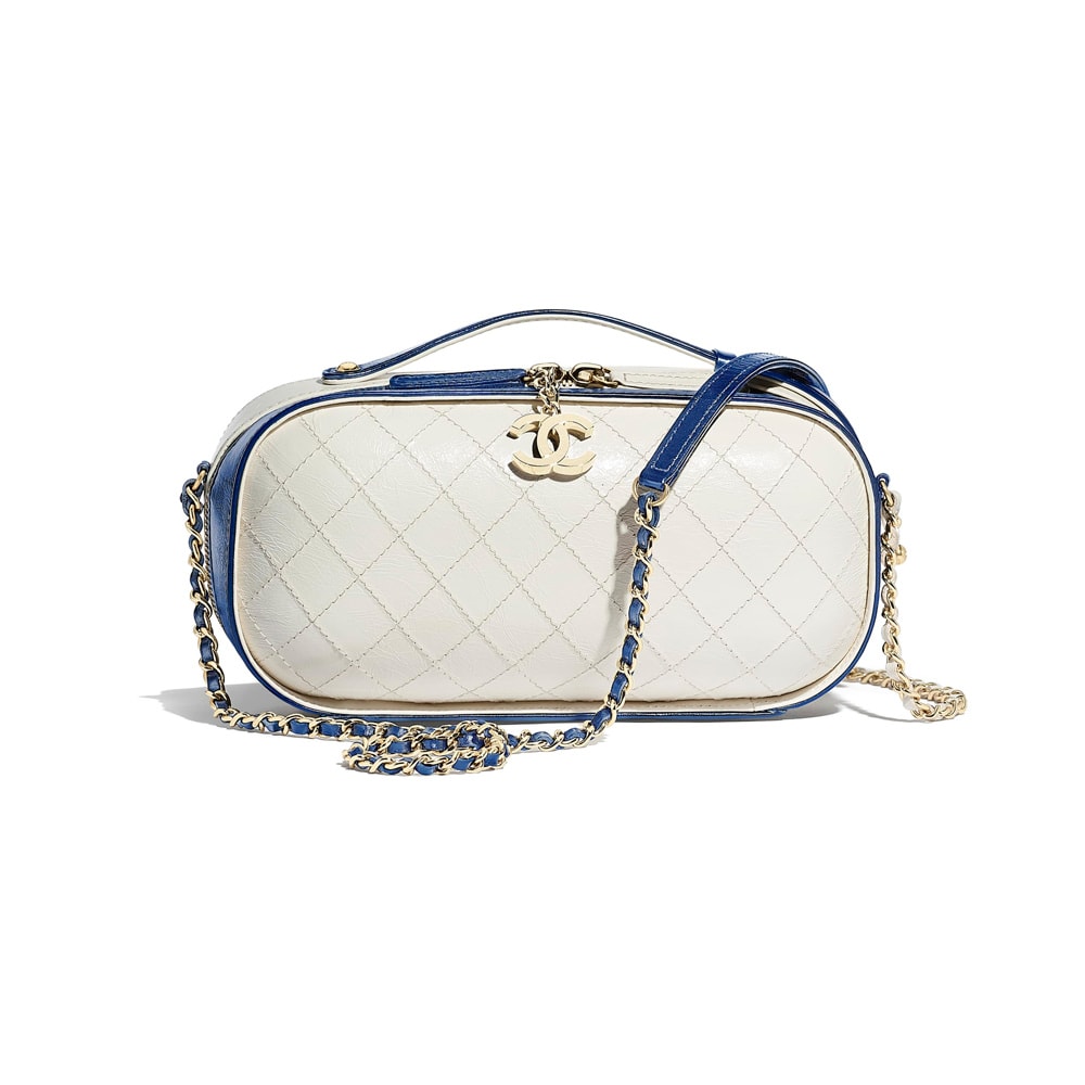 Chanel Navy White Crumpled Calfskin Vanity Case - Handbag | Pre-owned & Certified | used Second Hand | Unisex