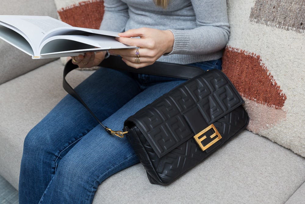 fendi black leather baguette