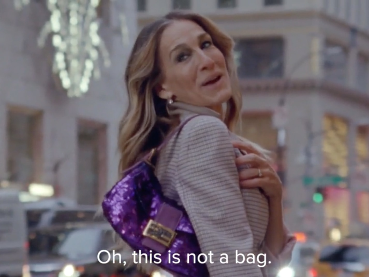 Carrie Bradshaw Purple Sequin Fendi Baguette