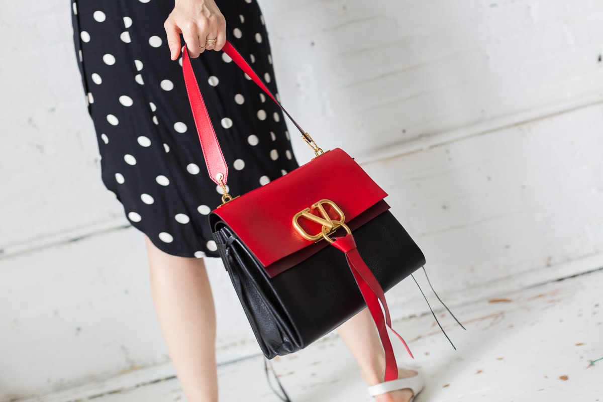 Valentino, Bags, Valentino Blackred Leather Vring Flap Shoulder Bag