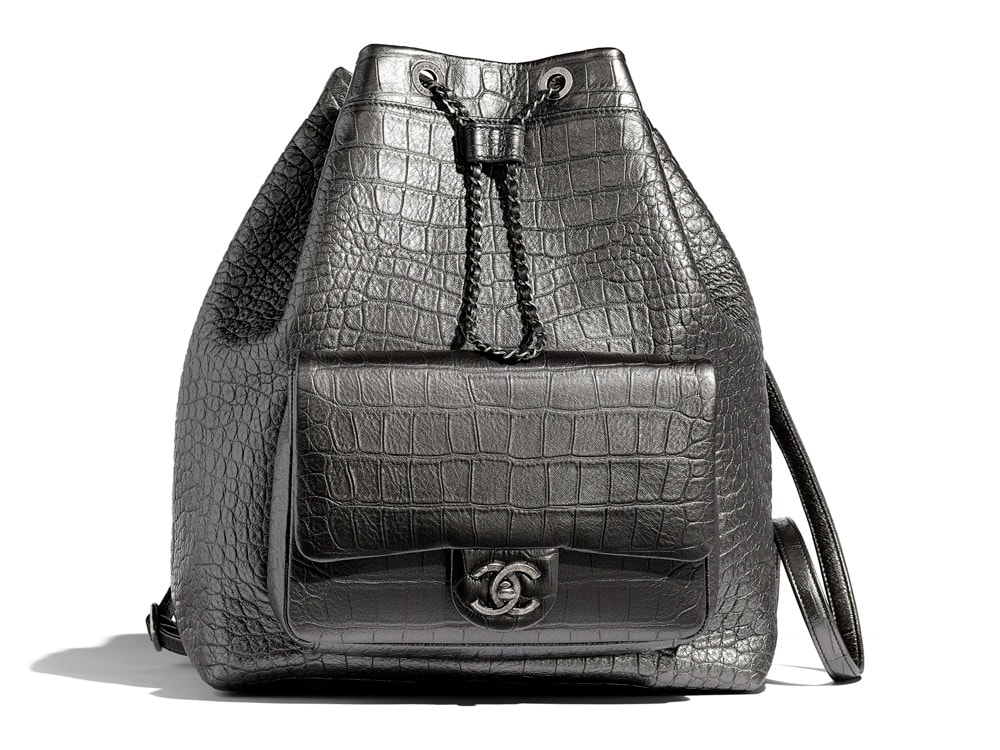 Chanel 2019 New York Gabrielle Medium Croco Embossed Shoulder Bag