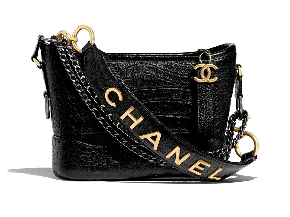 Chanel 2019 New York Gabrielle Medium Croco Embossed Shoulder Bag