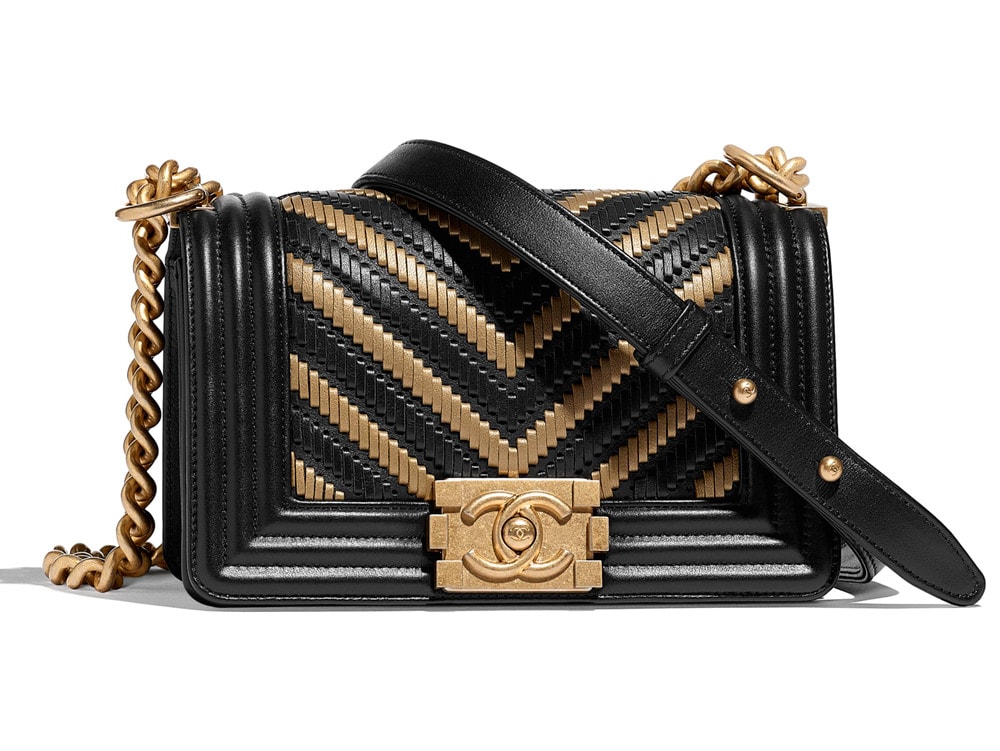 Chanel Black and Gold Crocodile-Embossed Leather Small Graffiti Boy Bag