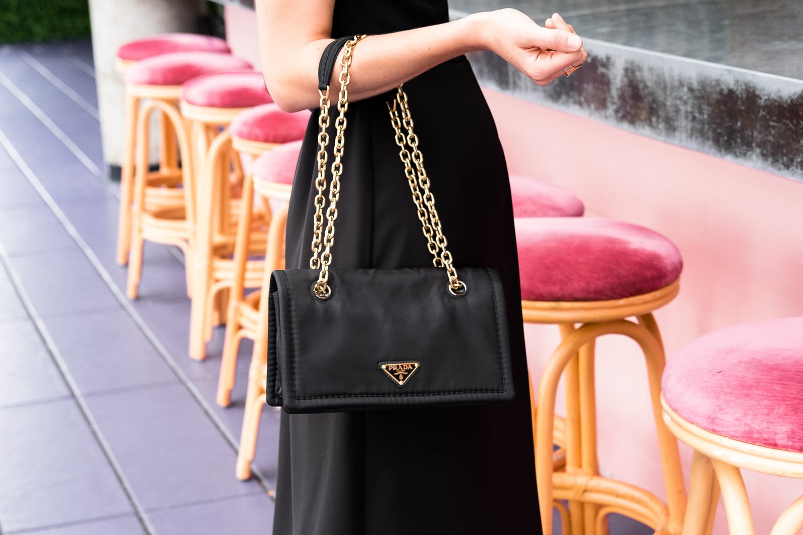 Prada nylon bag with chain strap on sale