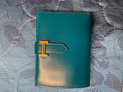 Hermes Teal Blue Epsom Leather Bearn Card Holder Hermes