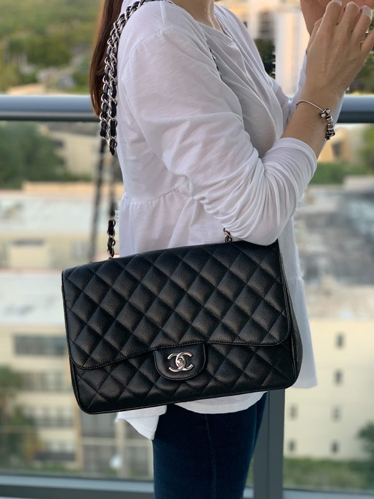 Chanel Black Caviar SHW Jumbo Single Flap No. 12 Shoulder Bag at 1stDibs