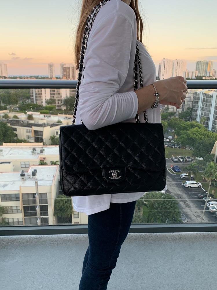 Chanel Jumbo Single Flap Caviar Black Review #msmarissamccauley 