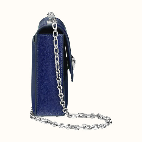 Verrou Chaine Mini Bag in Blue Encre, side view. Photo courtesy of Hermes.com.