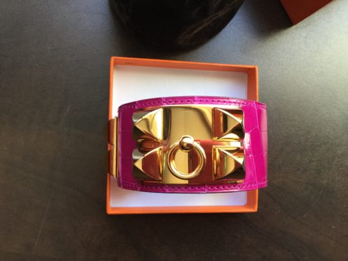 Hermes CDC Bracelet in Rose Scheherazade Shiny Alligator, GHW