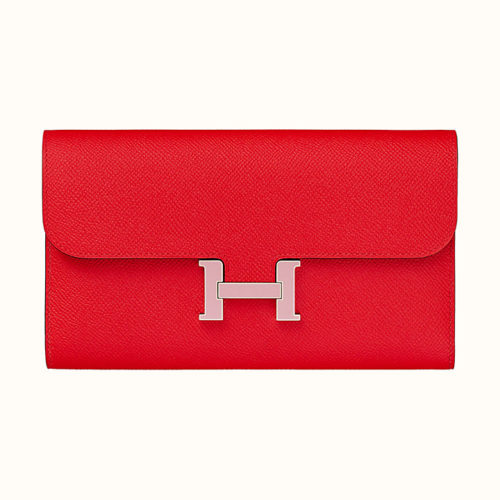 Constance Wallet in Rouge de Coeur Epsom with Mauve Sylvestre Enamel Clasp