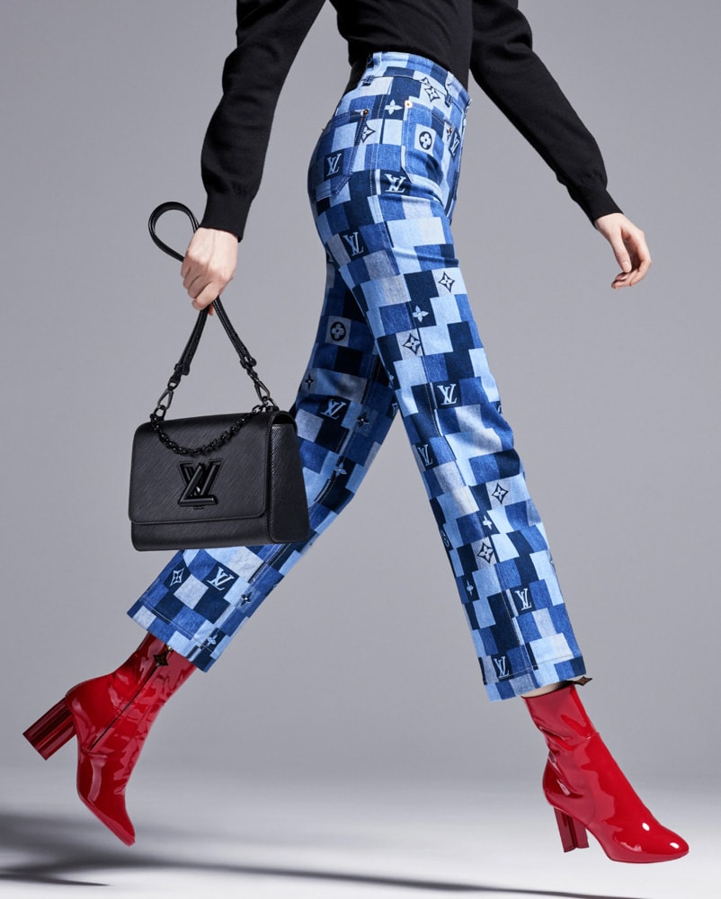 LOUIS VUITTON  DAMIER PATCHWORK ONTHEGO TOTE IN DENIM AND LEATHER