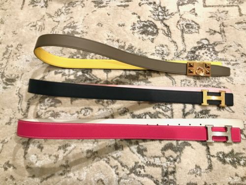 Constance belt kits in Etain/Jaune de Naples with Rose Gold CDC Buckle, Blue Nuit/Rose Sakura with Yellow Gold Guilloche Buckele, and Rose Tyrien/Blanc with Palladium Guilloche Buckle. Photo courtesy of @The_Notorious_Pink