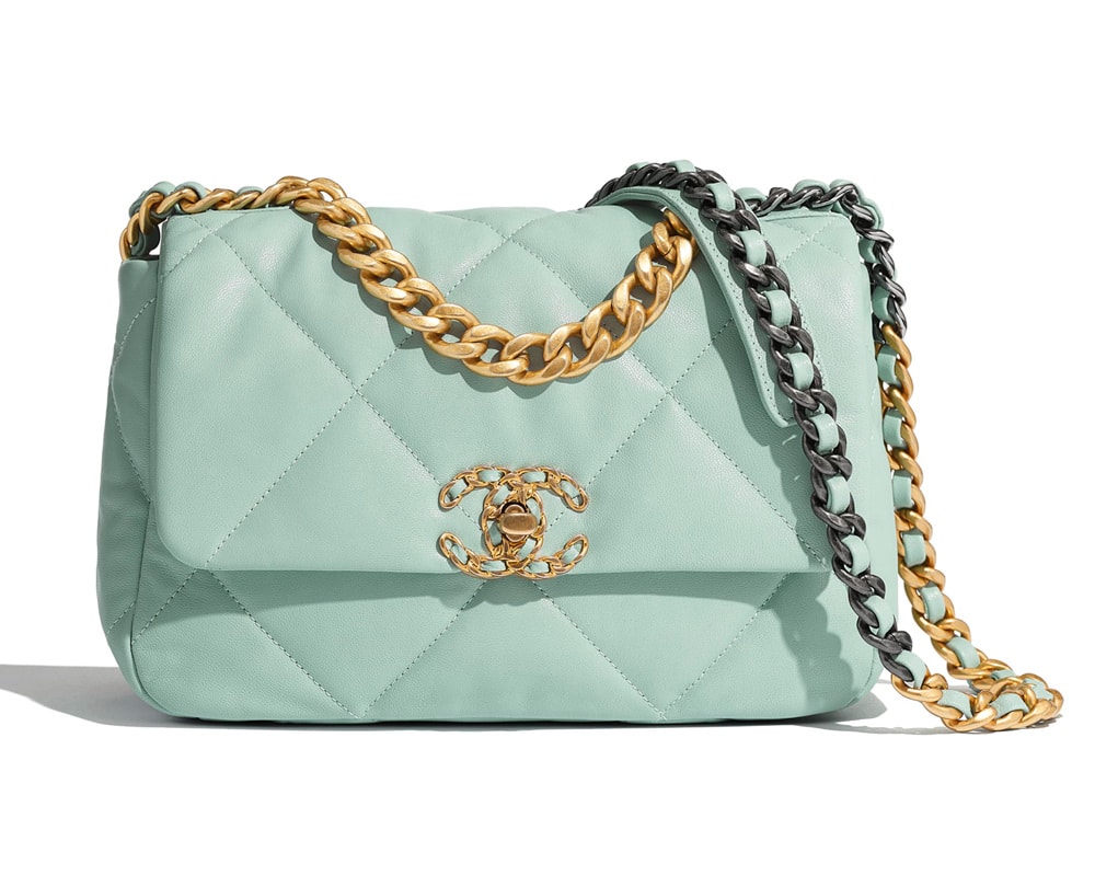 Chanel 19 Round Quilted Lambskin Leather Clutch Crossbody Bag Light Green