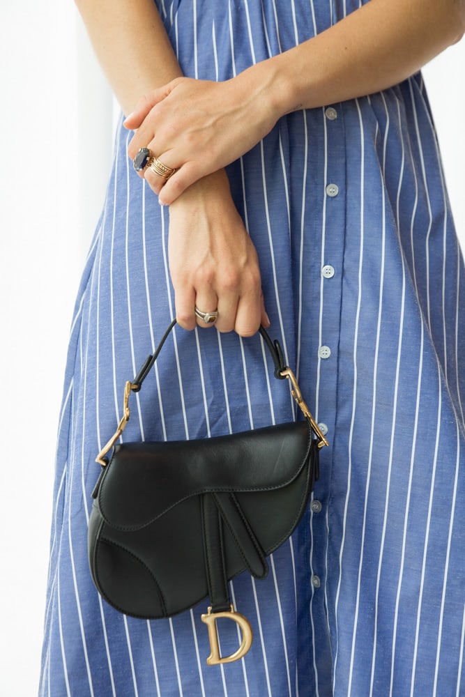 Christian Dior Blue Grained Leather Mini Saddle Bag - Yoogi's Closet