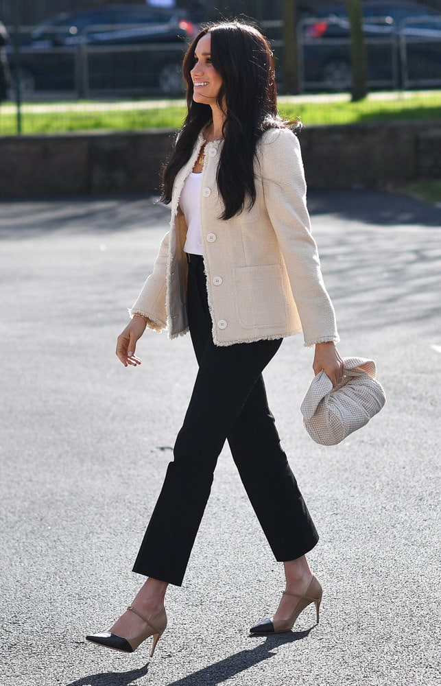 Meghan Markle with her Rejina Pyo Nane Weave Bag