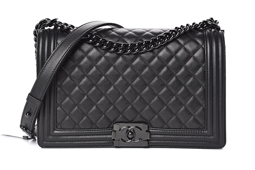 Chanel Grey Quilted Lambskin Leather Medium Boy Bag - Yoogi's Closet