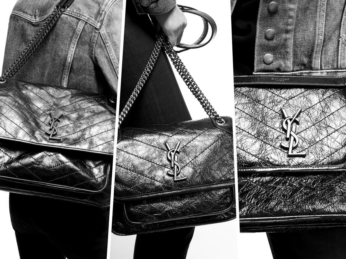 Brand New YSL Niki Baby in Vintage All Black Leather and Hardware