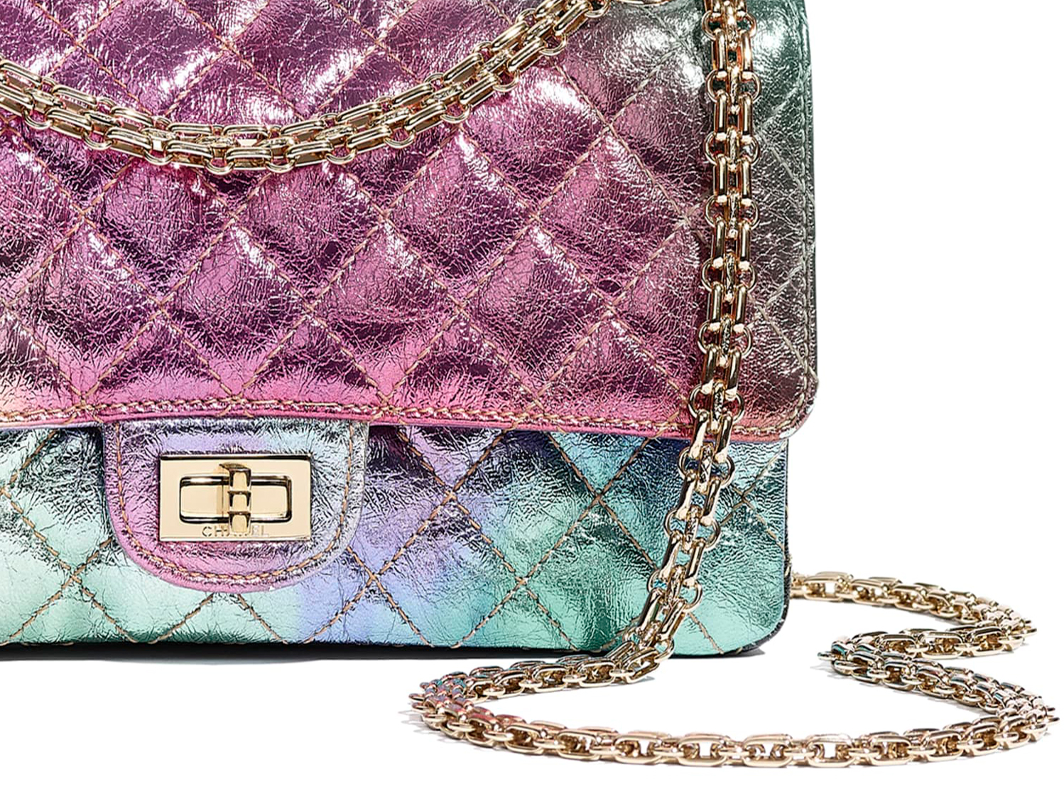 Chanel Mini 2.55 Reissue Flap in 20A Rainbow Metallic Distressed Calfskin  LGHW