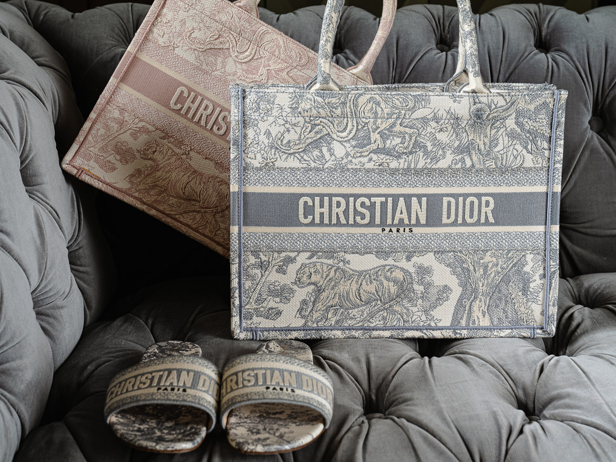 CHRISTIAN DIOR BOOK TOTE LIMITED EDITION, EMBROIDERED COTTON Bag Large  Size, New