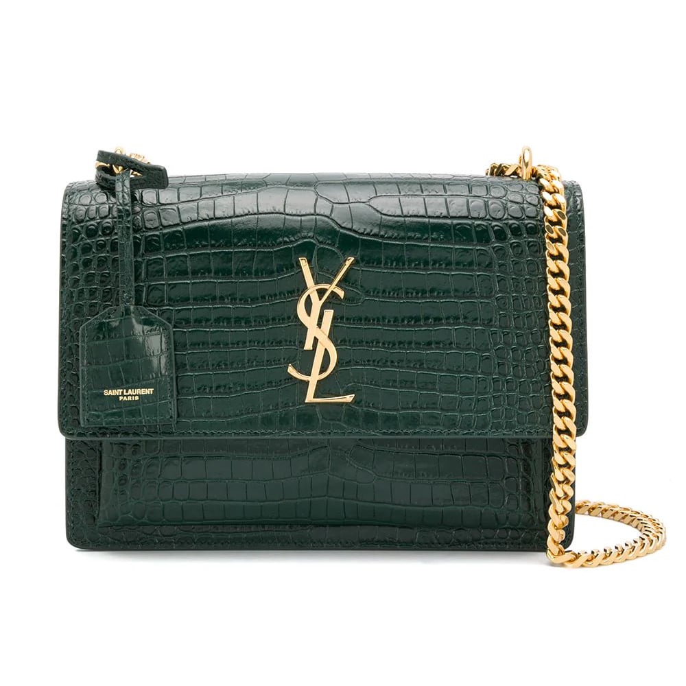 Saint Laurent Green Croc Embossed Leather Sunset Crossbody Bag Yves Saint  Laurent