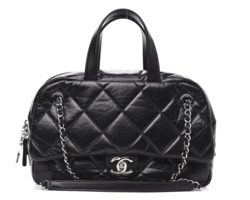 CHANEL, Bags, Chanel Olsen Cc Stitching Long Wide Black Fabric White  Large Chain Shoulder Bag