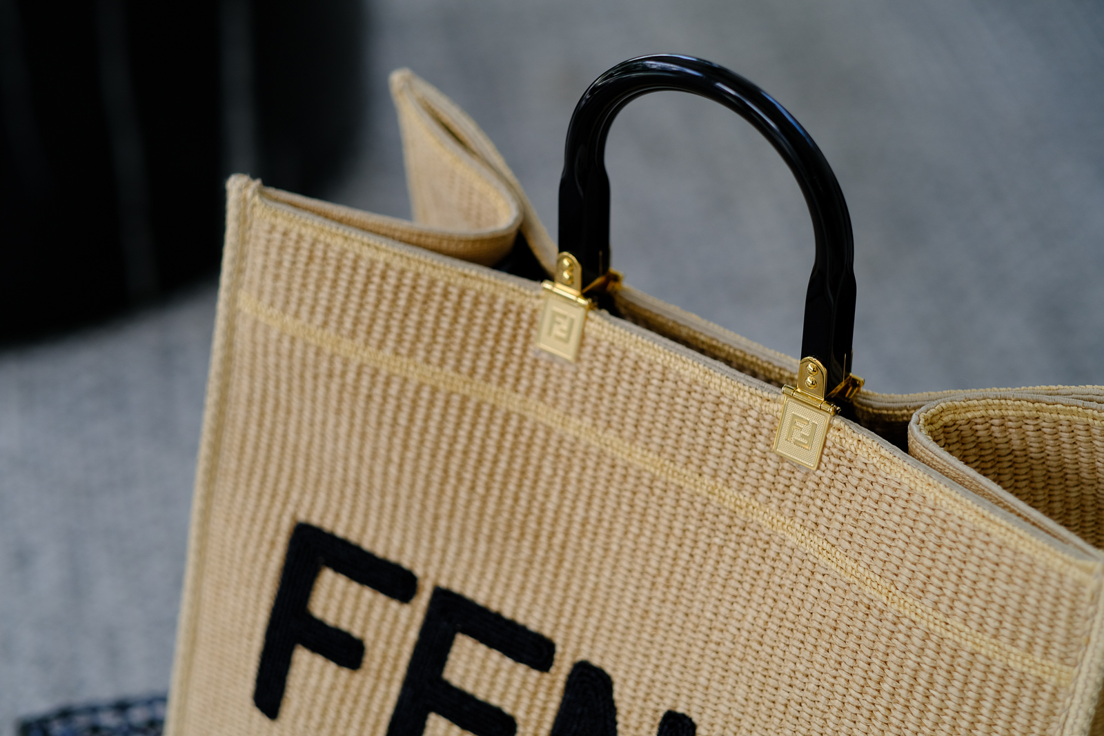 Fendi Neutral Sunshine Mini Straw Tote Bag