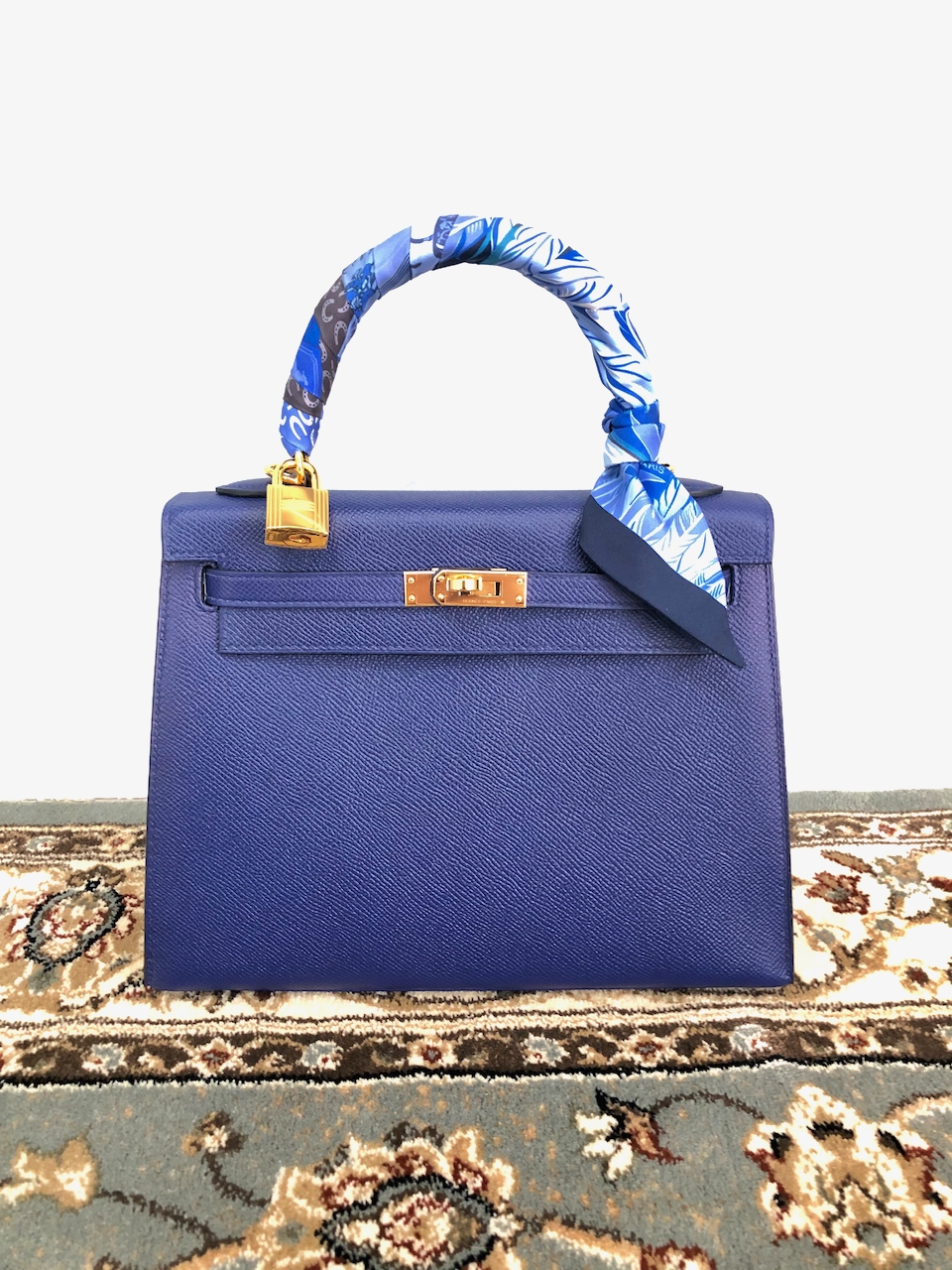 Blue Hermès Kelly II 20cm handbag, MATCHES x Sellier