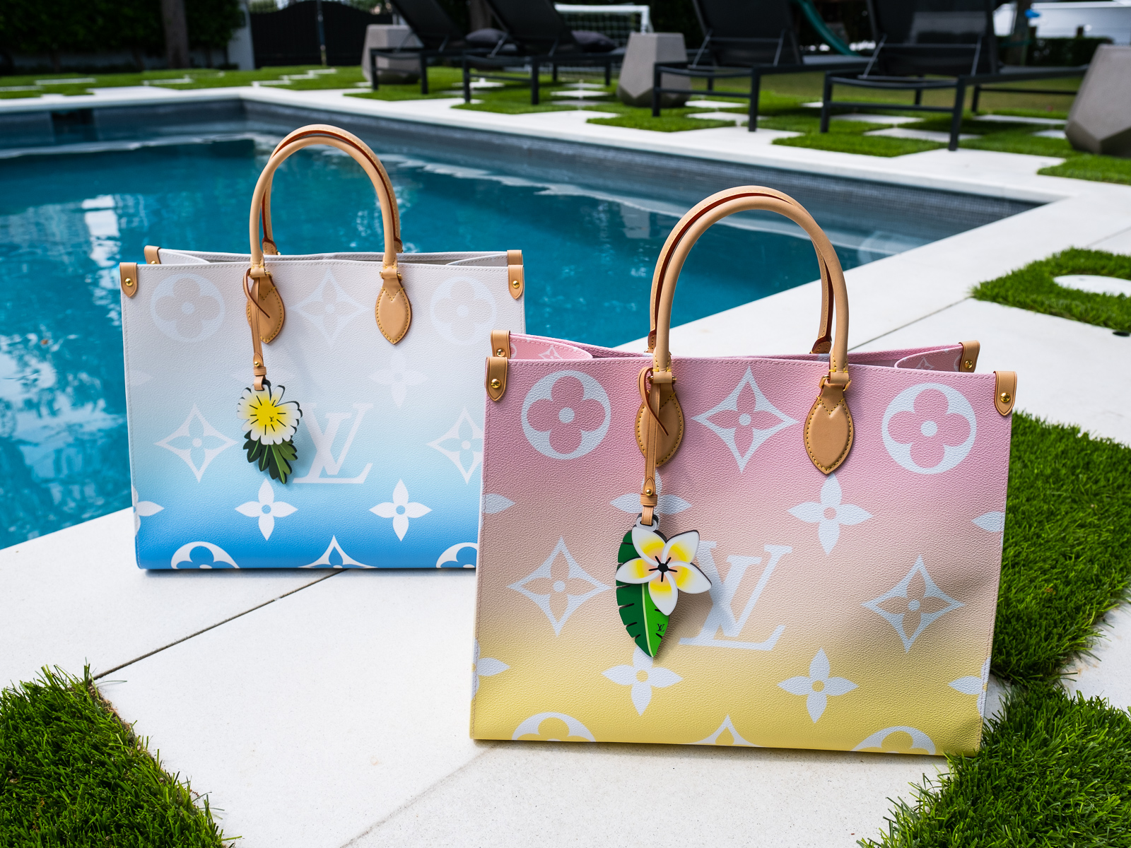 louis-vuitton neverfull by the pool