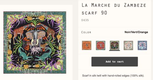 La Marche du Zambeze scarf. Photo via Hermes.com