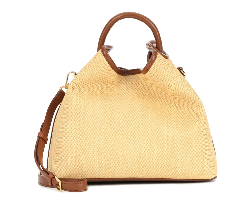 Mini cabas leather & raffia tote bag - Hereu - Women