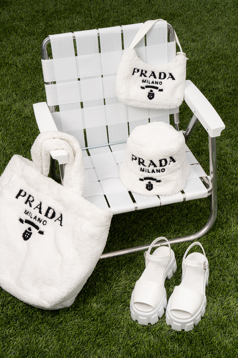 Prada Logo-Print Terry-Cloth Tote Bag - White for Women