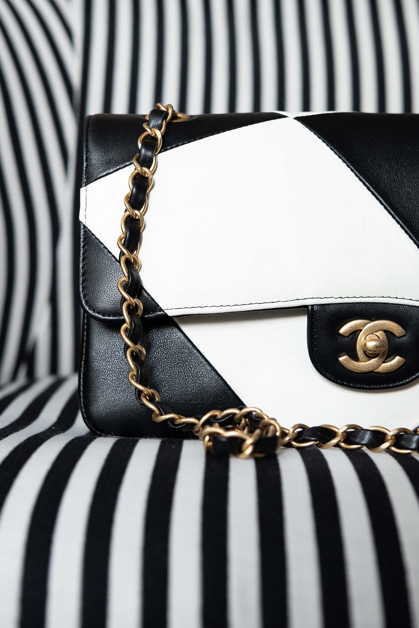 white vintage chanel bag black